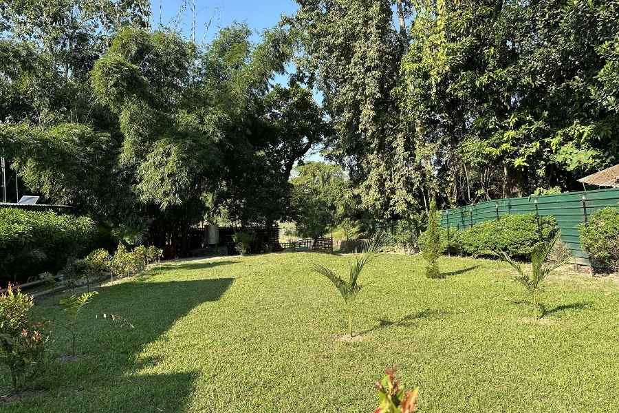 Lawn and open seating near the property